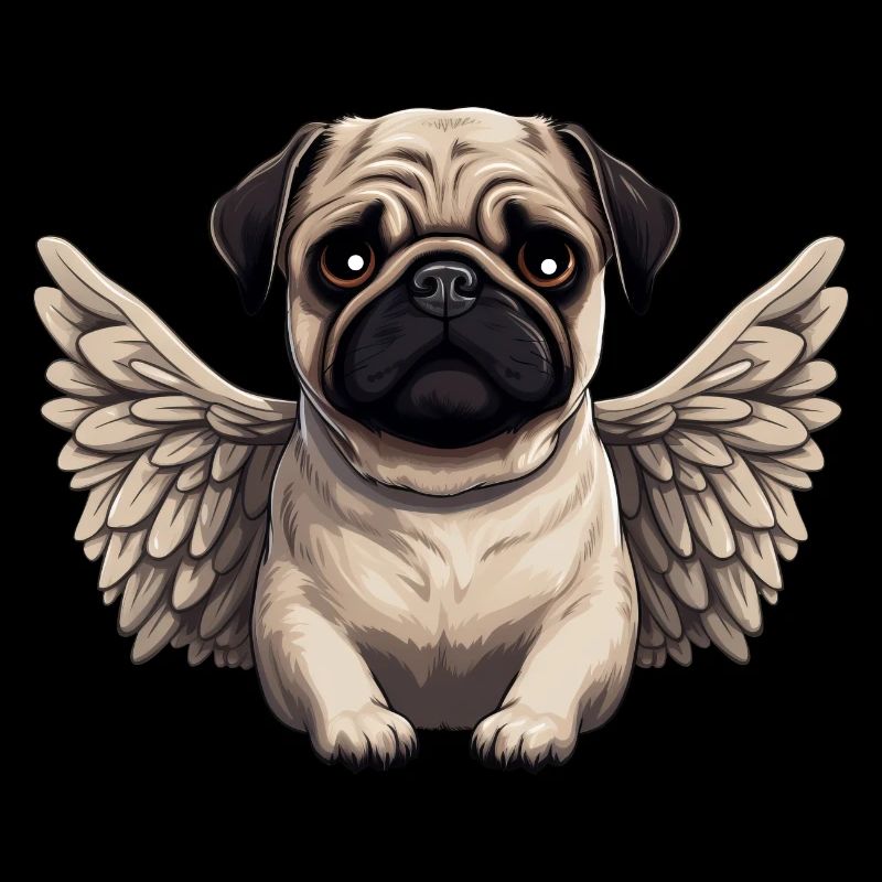 Süßer Mops-Engel im Comic-Stil