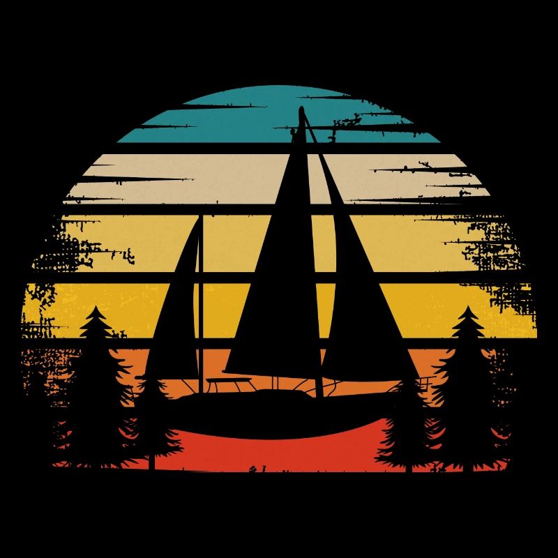 Retro Sun and Sailboat - (SA) (2)