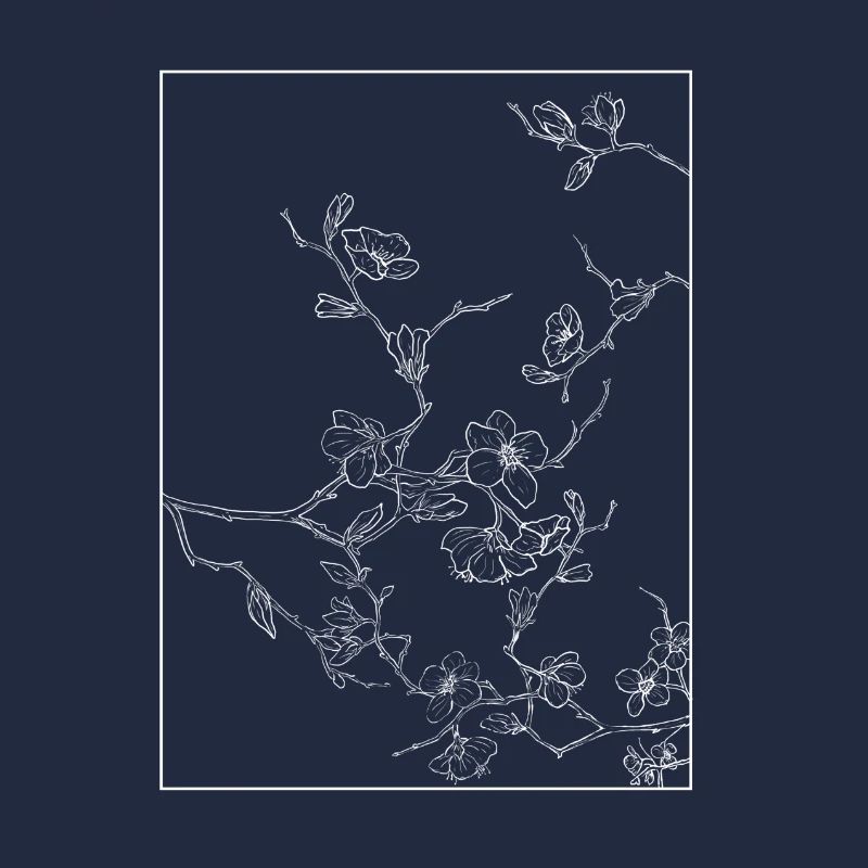 Floral Design Cherry Blossom Outline White