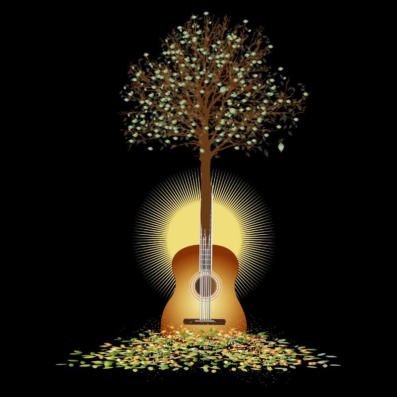 radiant surreal guitar motif with tree