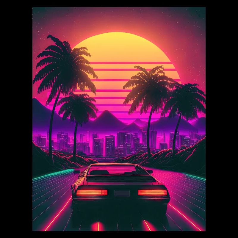 Synthesizer Synthwave Retrowave Skyline Car