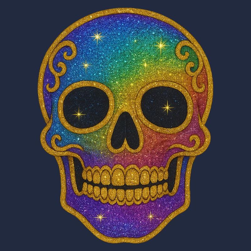 Rainbow Glitter Skull Halloween