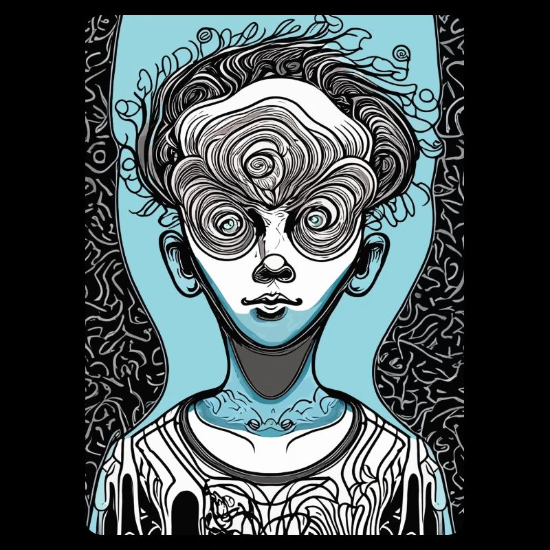 Mysterious and Crazy Kid Face with Black and Blue