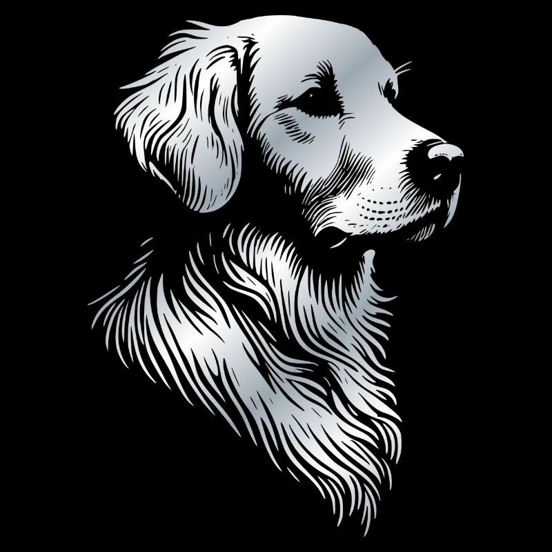 Golden Retriever Drawing Head Silver
