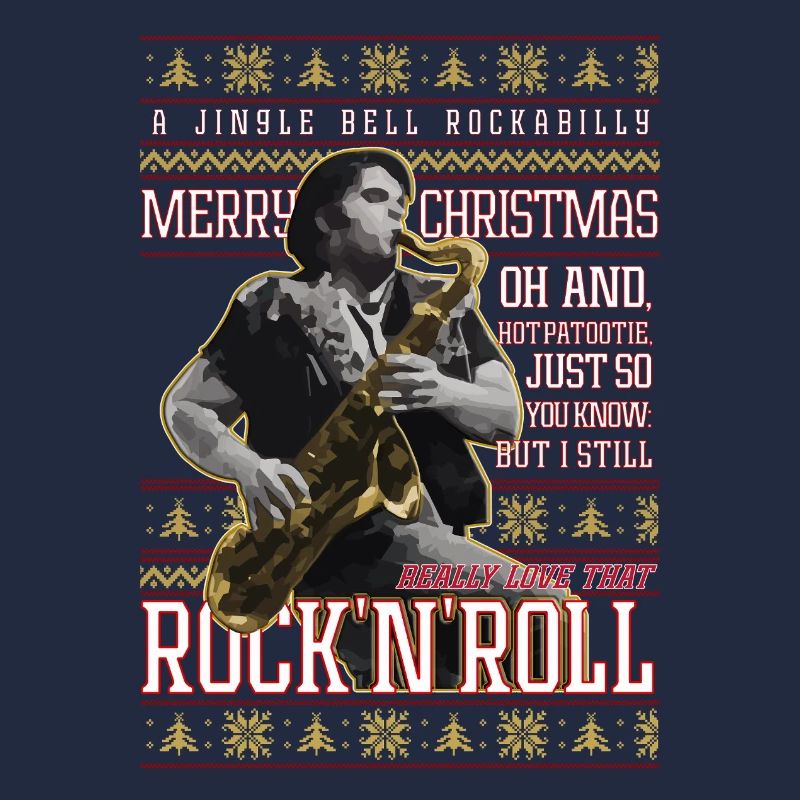 Eddie Rockabilly Saxophon Hässlicher Weihnachtspullover