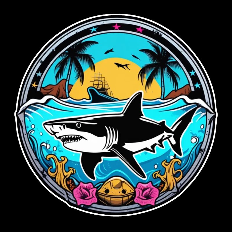 requin et coucher de soleil