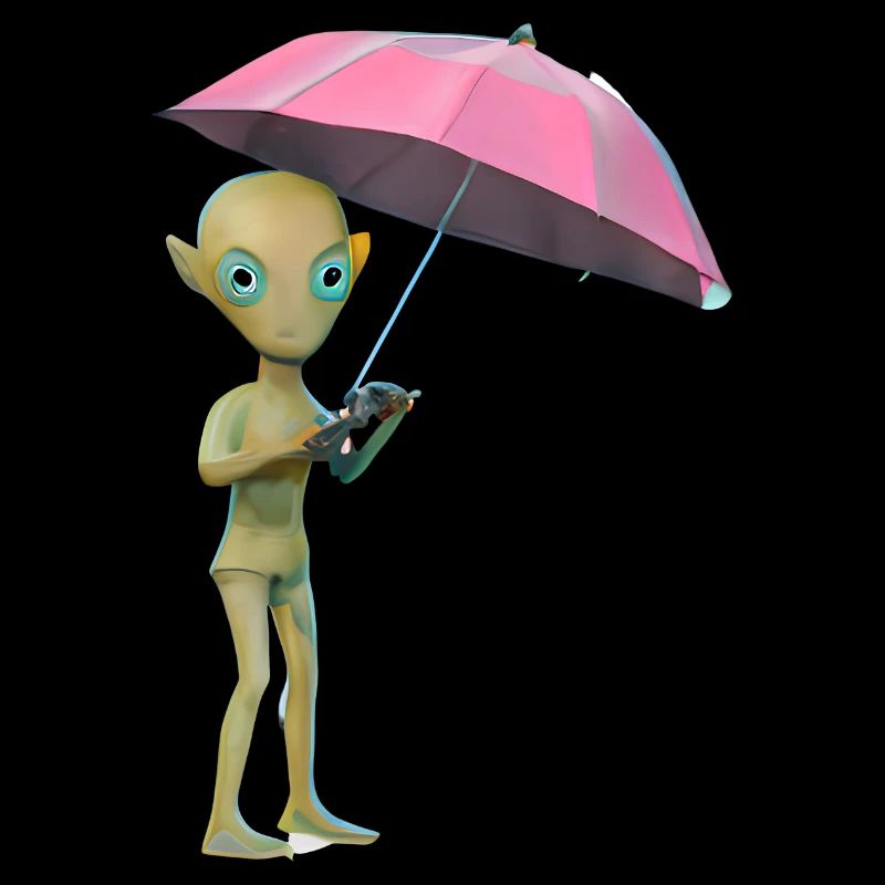 Alien mit Regenschirm