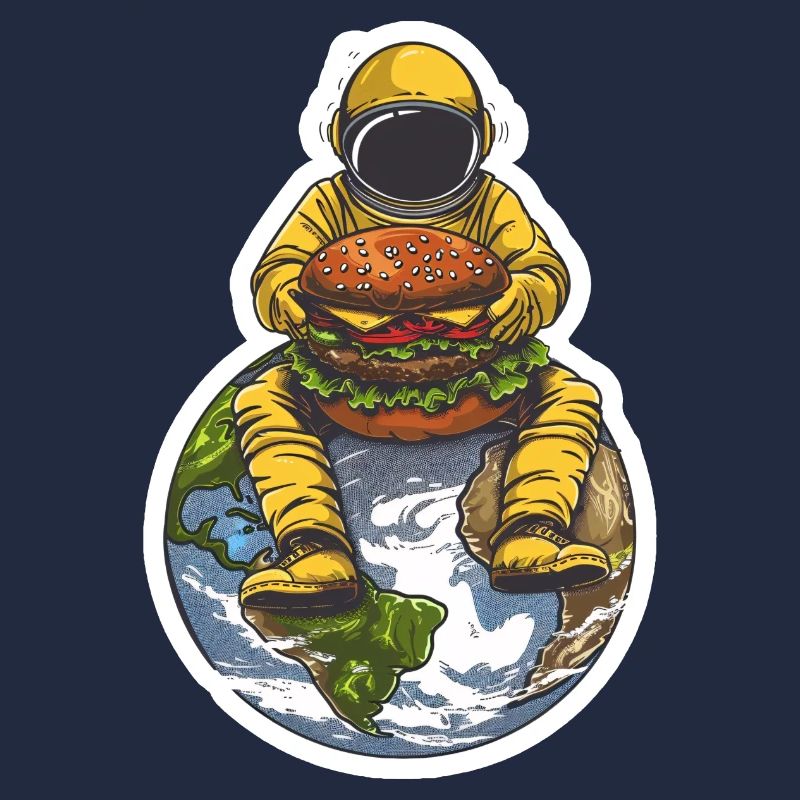 Un astronaute est heureux de son hamburger dans l’espace
