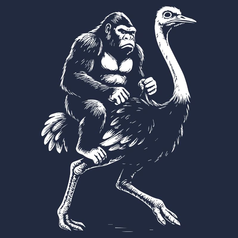 Gorilla Riding a Ostrich Illustration