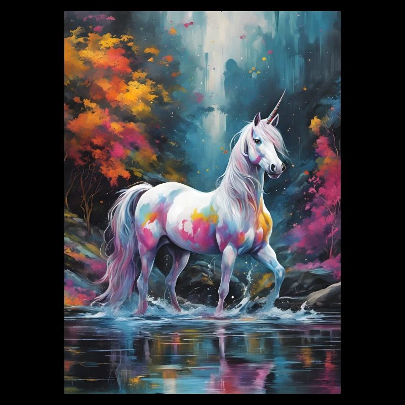 Ein Einhorn mit Farbtupfern