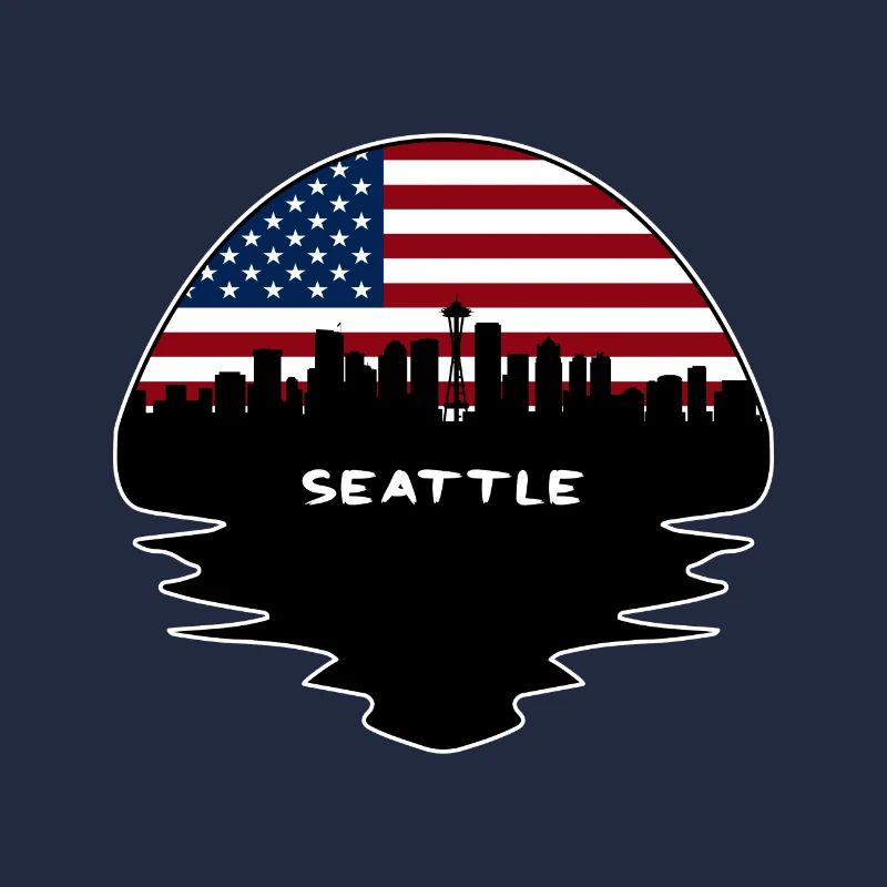 Seattle Washington Drapeau des États-Unis Skyline Silhouette Tra