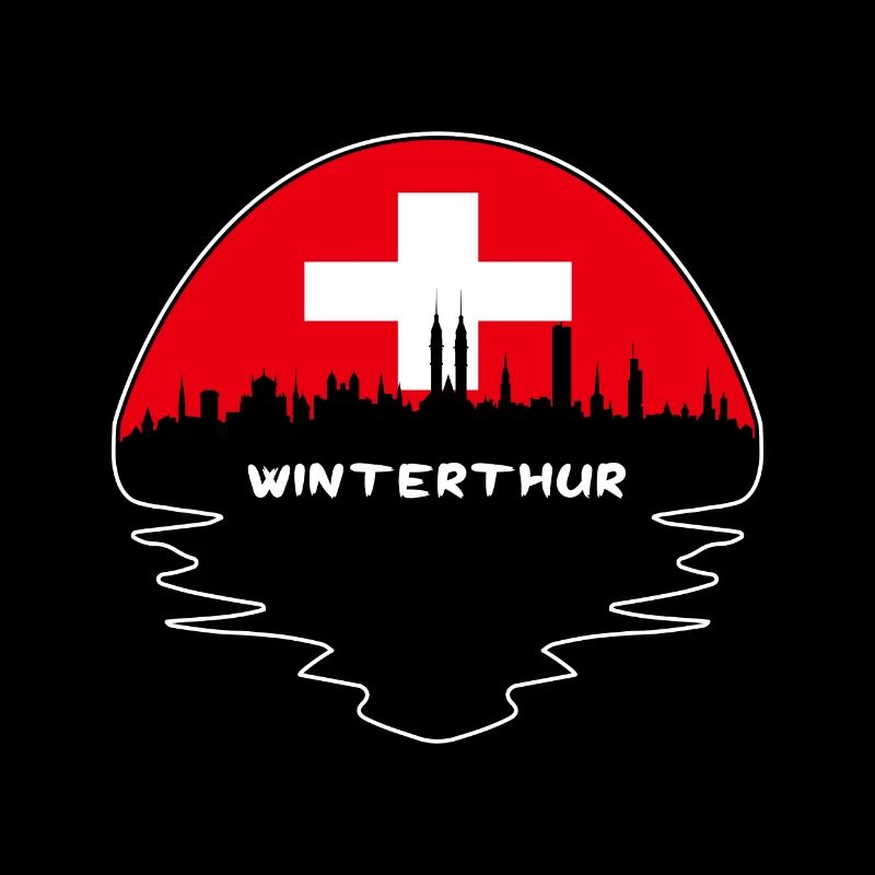 Winterthur Suisse Drapeau Skyline Silhouette Tra