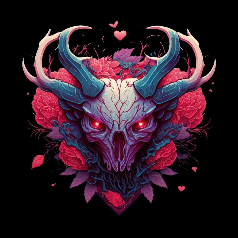 Crâne Krampus dans le style Saint-Valentin avec des roses