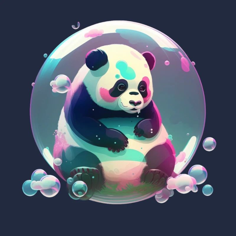Panda bear plays with soap bubbles