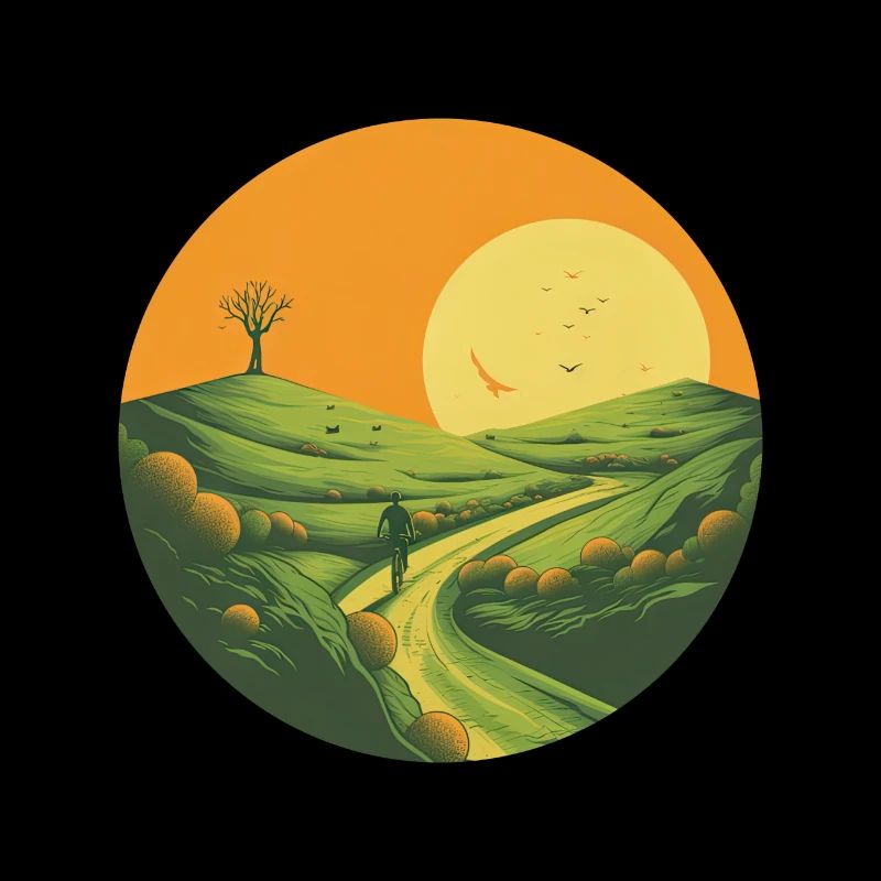 Cycliste en montée au coucher du soleil