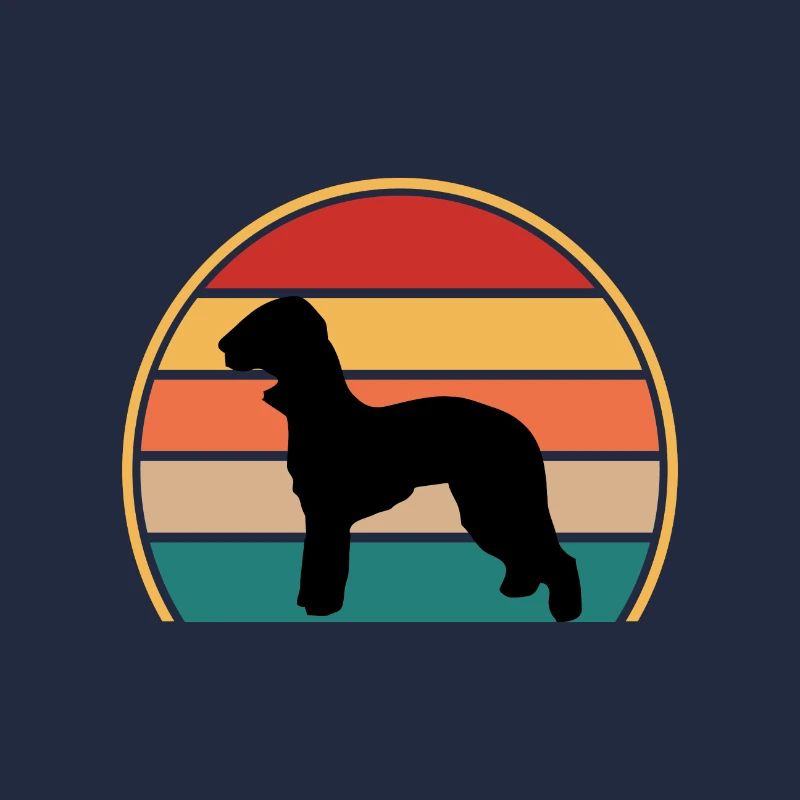 Bedlington Terrier Dog Silhouette Retro Sunset