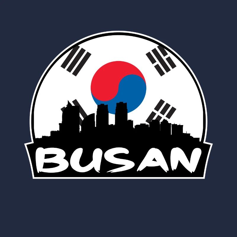 Busan, Corée du Sud, drapeau, Skyline, silhouette, voyage