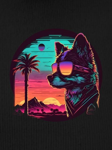 Synthwave dog sunset