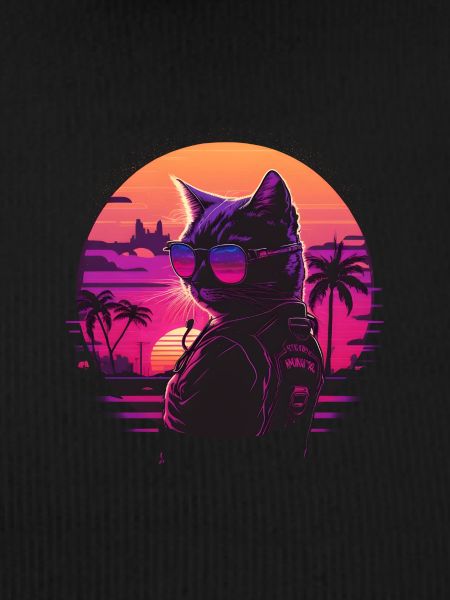 Synthwave cat sunset