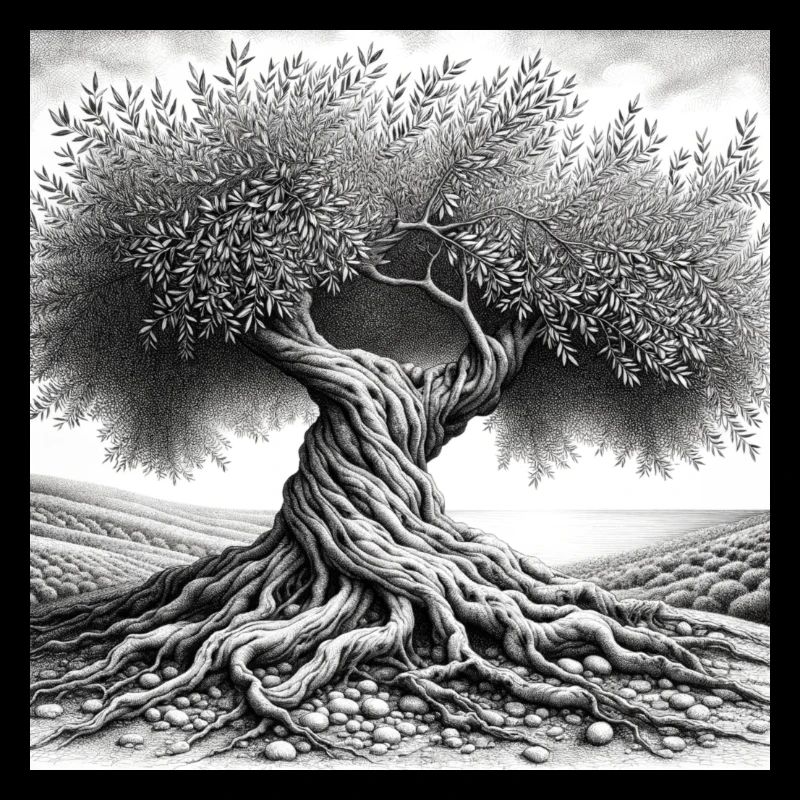 Drawing of an olive tree