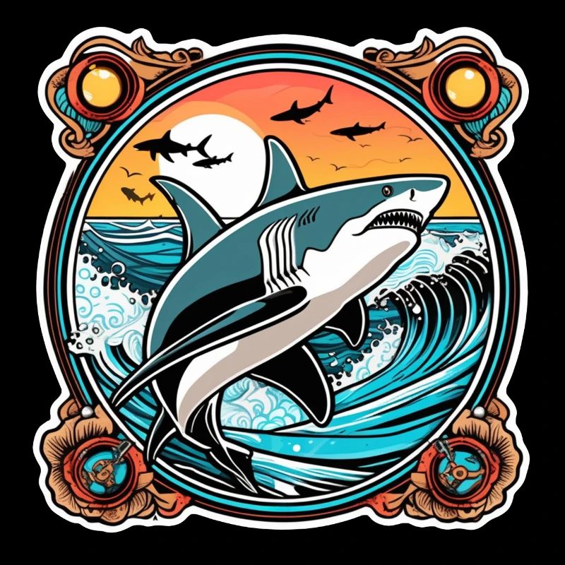 requin et coucher de soleil