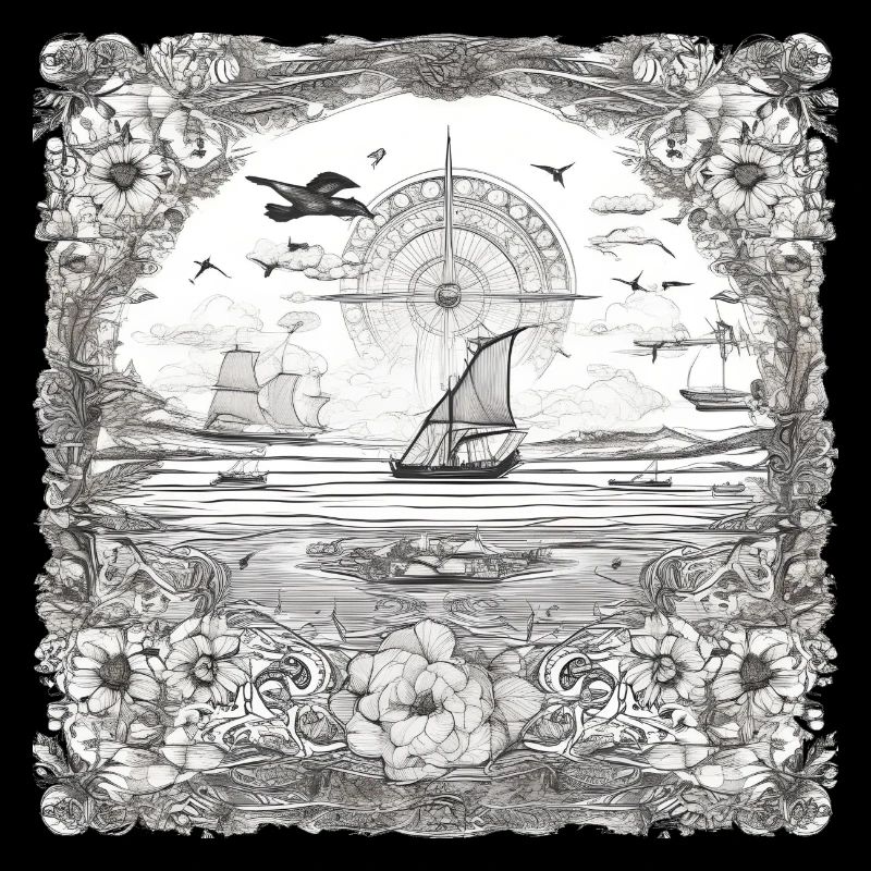 Dessin noir et blanc de bateaux et de la mer