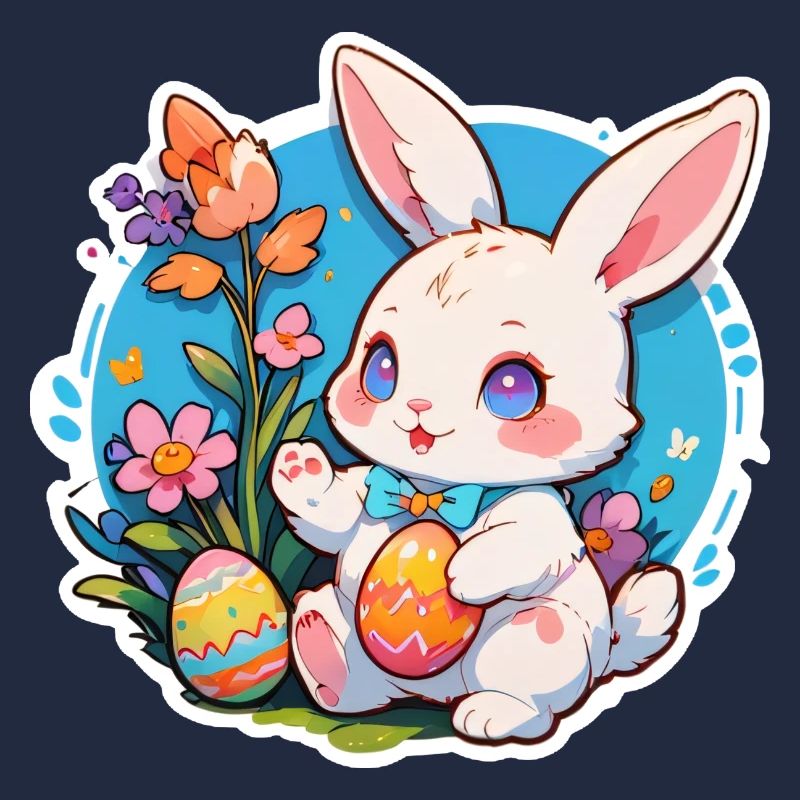 Easter bunny sitting with easter eggs