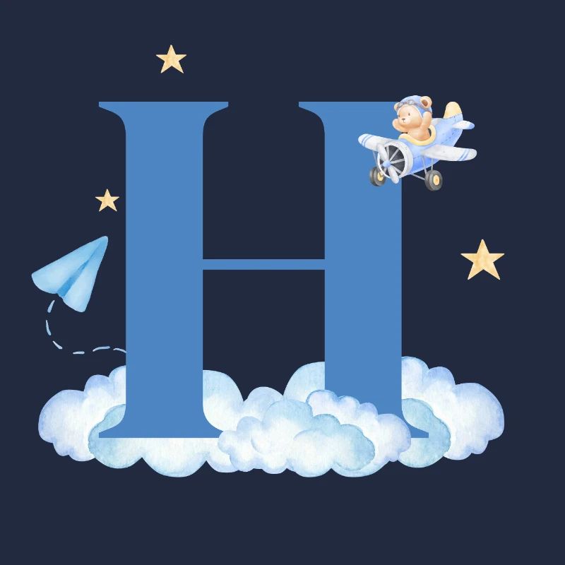 Letter H Blue Clouds Airplane Child
