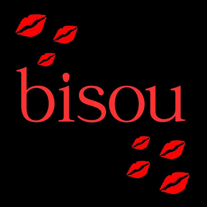 Typographie rouge Bisou avec des lèvres qui s’embrassent