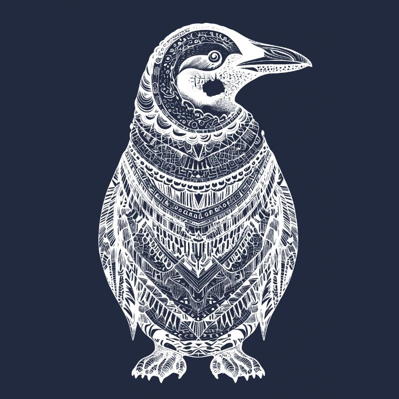Cool penguin with boho ethno patterns in white