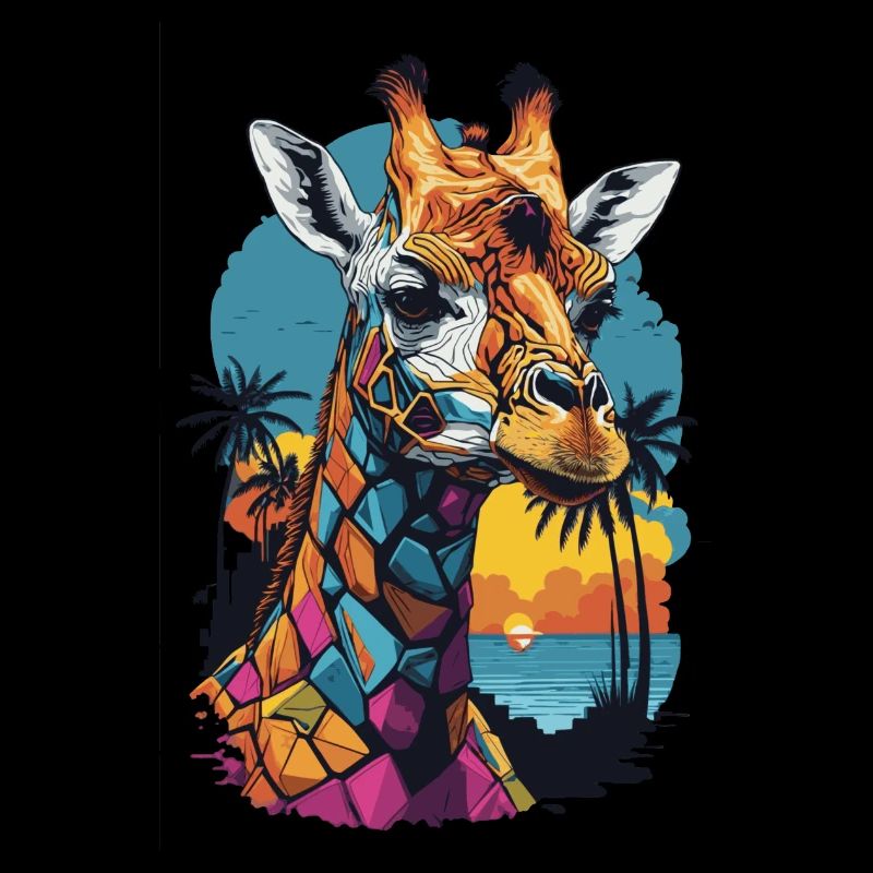 Giraffe Bunt mit Palmen am Wasser