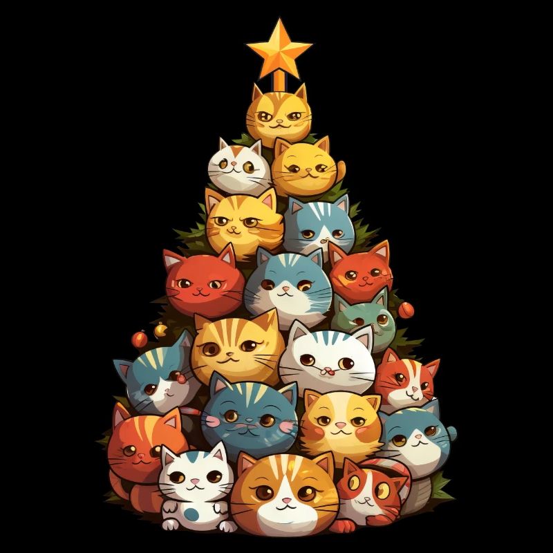 Christmas cat on the Christmas tree: festive joy
