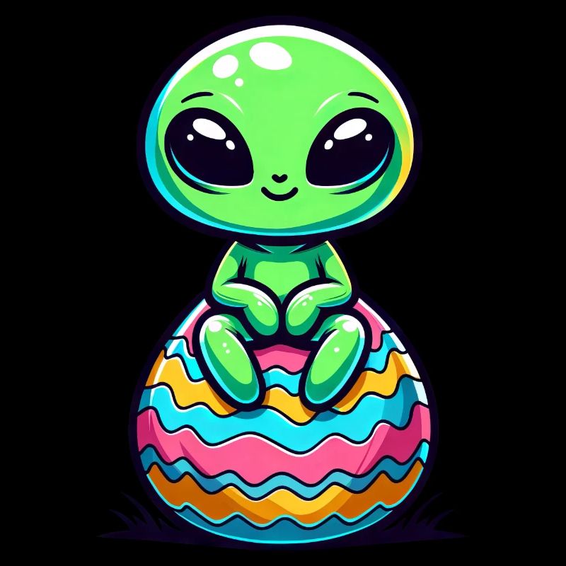 Süßer Alien auf Buntem Osterei