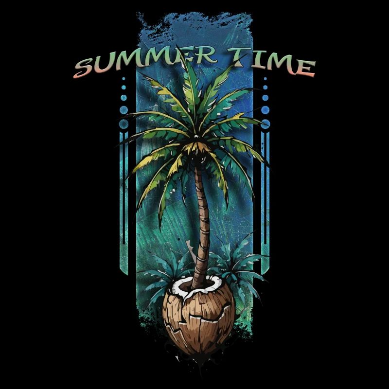 Tropical Escape: Palm Tree Emerging from Coconut