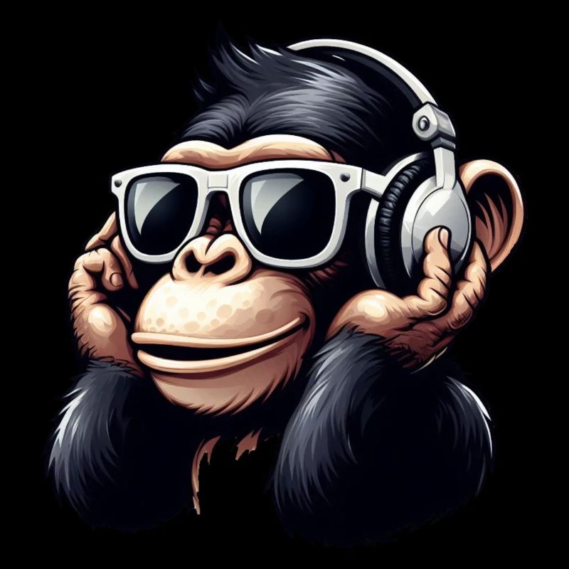 Chimpanzé singe avec lunettes de soleil et écouteurs