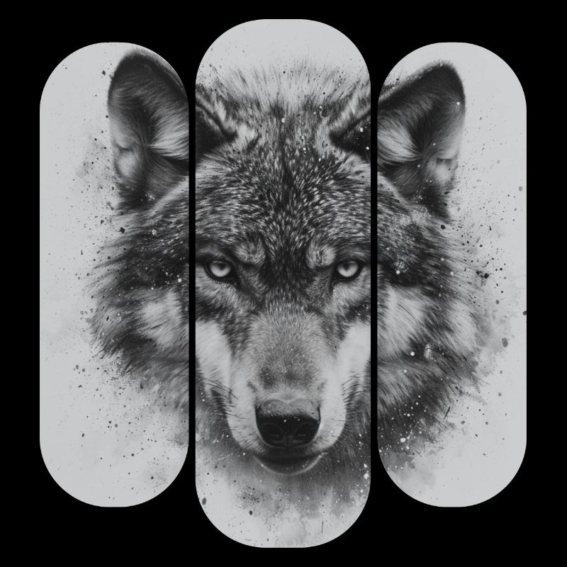 triptyque Loup noir et blanc