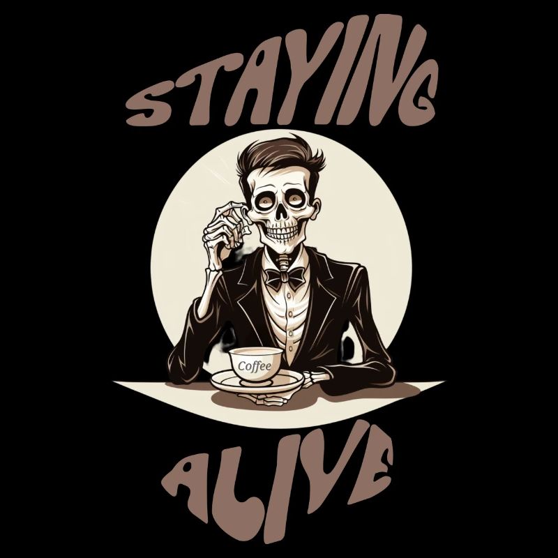 Staying alive skeleton drinks coffee fun caffeine