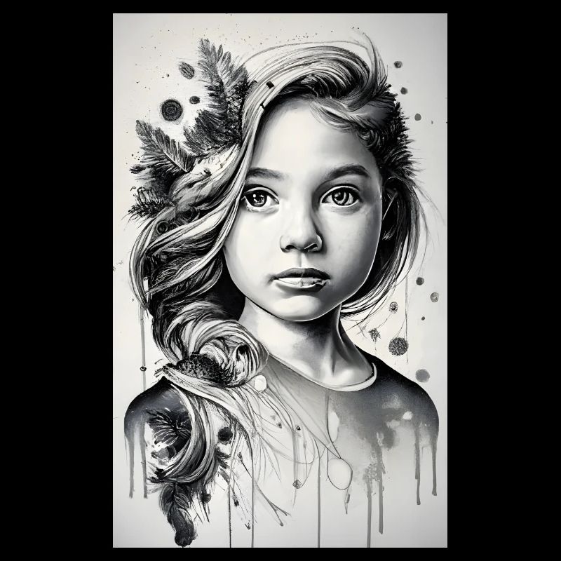 Fille en noir et blanc