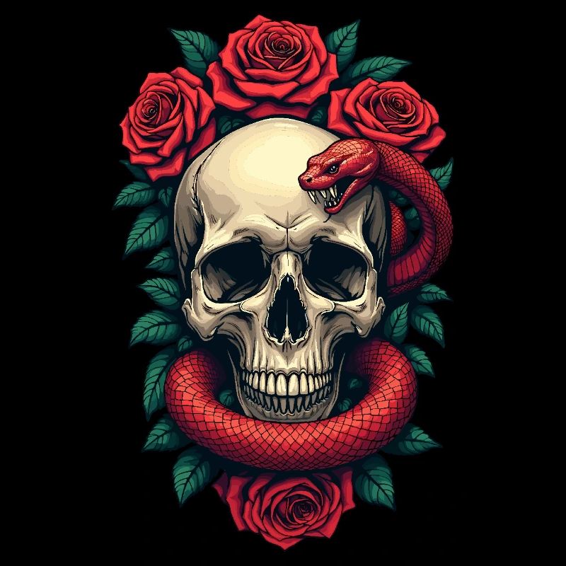 Skull Roses and Snake