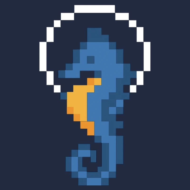 Hippocampe Pixel Bleu