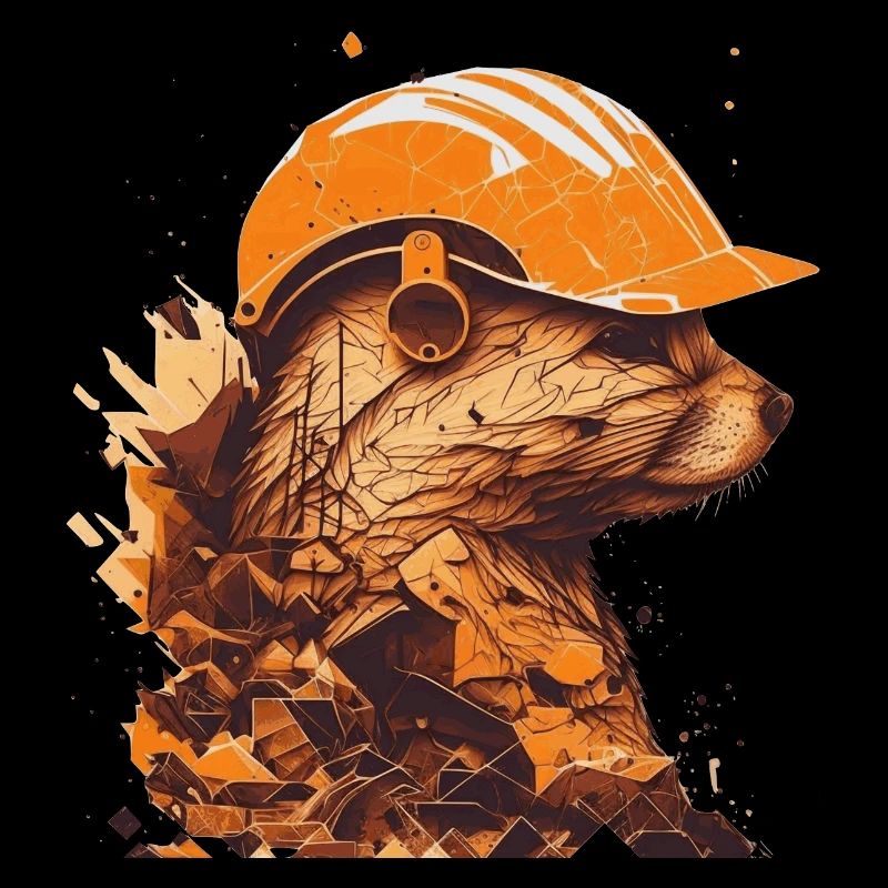 A ferret worker with a yellow construction helmet