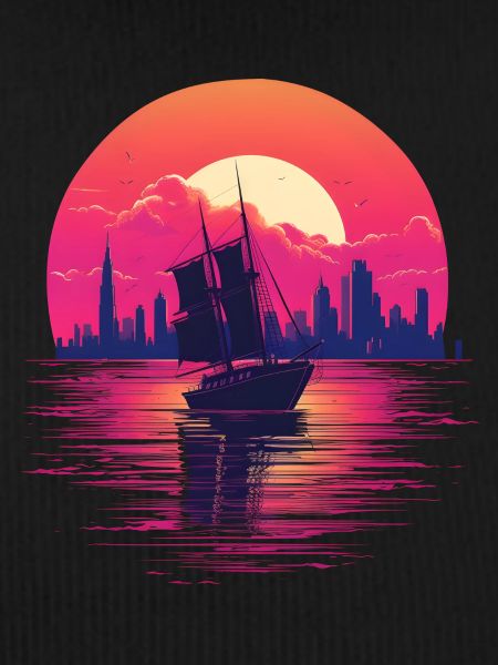 Synthwave sailing ship