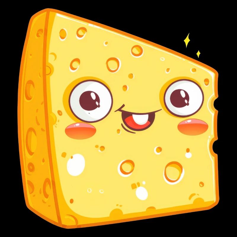 Morceau de fromage kawaii avec visage souriant