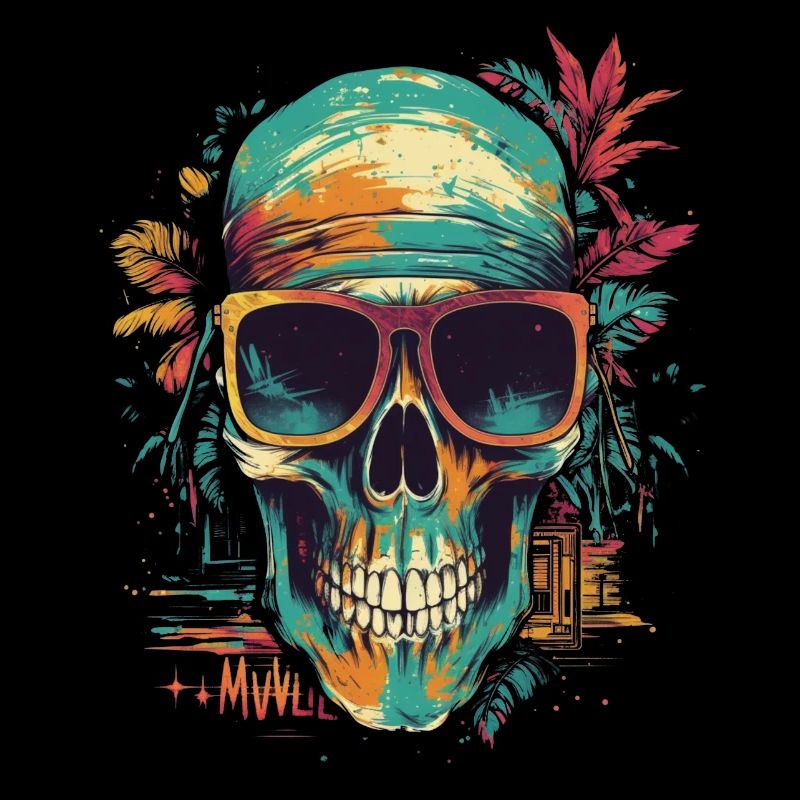 Crâne tropical avec lunettes de soleil avec fleurs