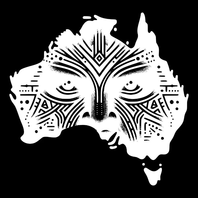 Australian continent with face and eyes