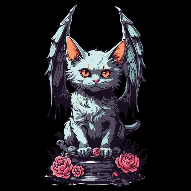 Düstere Katze Dämon Pastel Goth Rosen Design