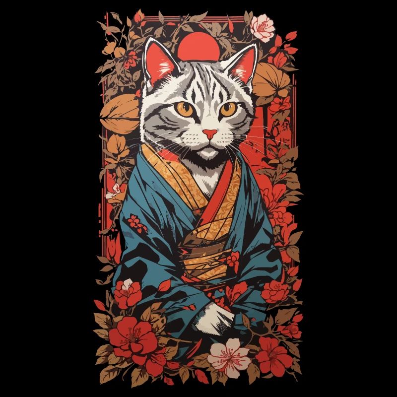 Ästhetische Japanische Katze im Kimono Ukiyo-E