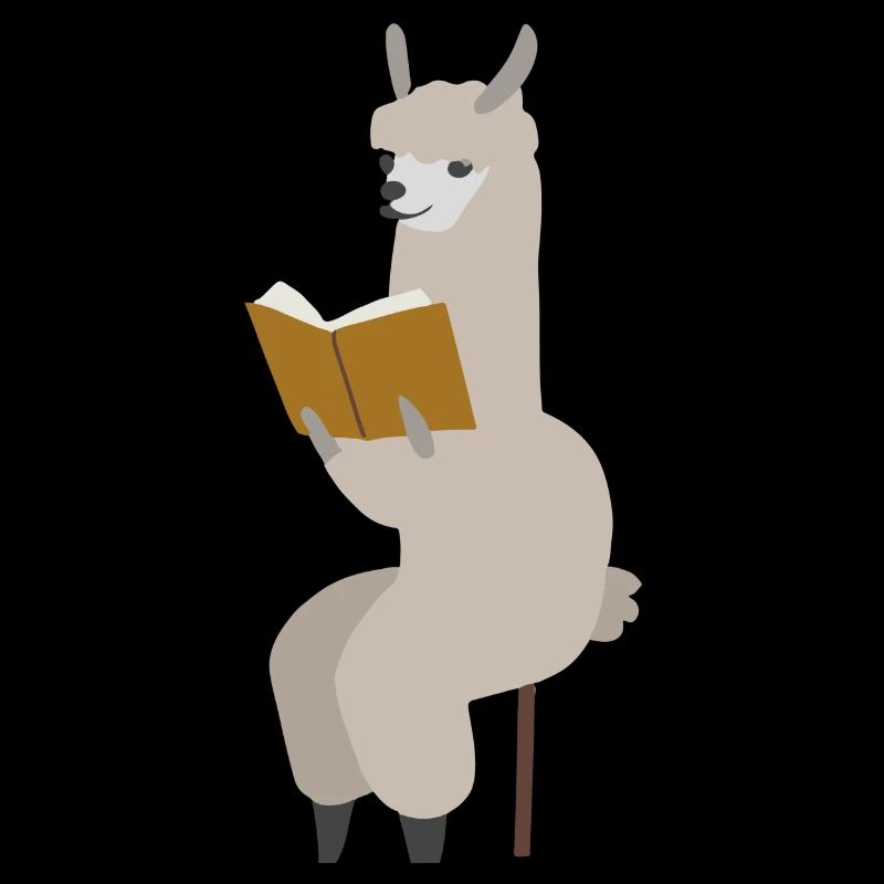 Alpaka liest Buch im Sitzen Geschenkidee Lama
