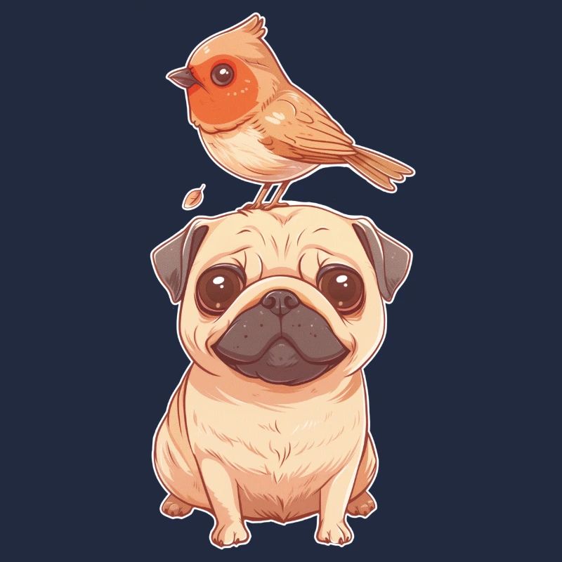Pug with bird