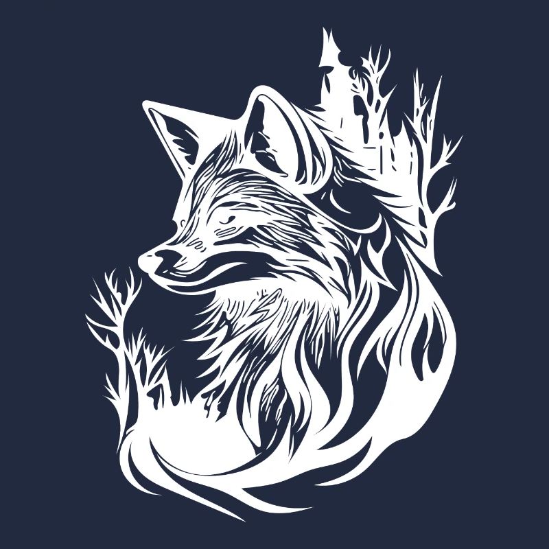 Pretty Cute Tattoo Style Fox in the Forest